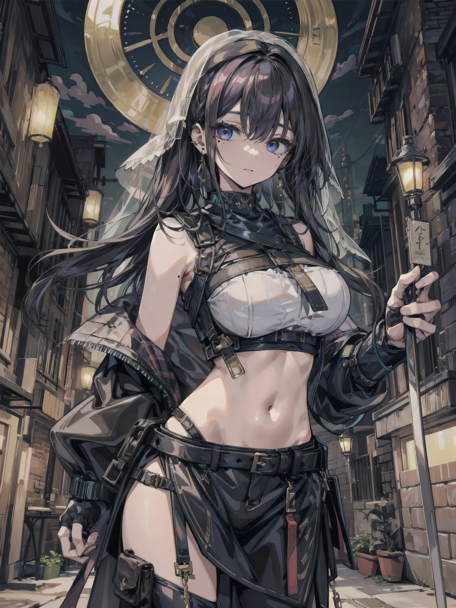 yukinoshita yukino, (long hair, black hair:1.6), grey eyes, anatomically correct, heavy breathing, huge breasts, breast press, 1girl, holding, sword, solo, blue_eyes, holding_weapon, holding_sword, latex dress, sideless outfit, arm guards, latex thighihighs, fishnets, cross-laced clothes, standing, dual_wielding, closed_mouth, glowing, bangs, gloves, earrings, looking_at_viewer, glowing_weapon, "glow effects, godrays, Hand drawn, render, 8k, octane render, cinema 4d, blender, dark, atmospheric 4k ultra detailed, cinematic, Sharp focus, big depth of field, Masterpiece, colors, 3d octane render, 4k, concept art, trending on artstation, hyperrealistic, Vivid colors, extremely detailed CG unity 8k wallpaper, trending on CGSociety, Intricate, High Detail, dramatic", anime coloring, anime screencap, sweating, steaming body, fog, (shaded face:1.2), hollow eyes, grey eyes, looking at viewer, heavy breathing, smirk, upper teeth, lipstick,