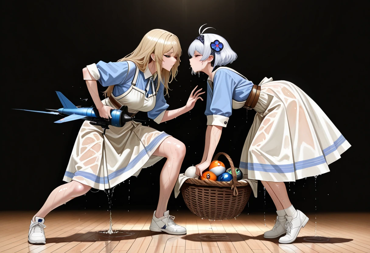 (masutepiece),Best Quality, Ultra-detailed,Beautiful blonde beautiful girl,White protective clothing、white rubber boots、White rubber gloves,A large amount of small cockroaches on the linoleum floor、 Small mass cockroaches filling the floor,Fighting cockroaches、Get rid of cockroaches、Cockroach fluids and internal organs crushed and splashed、Standing and trampling、Joyful expression、look down the ground[ 🐛Trampling：1.2]:0.3.