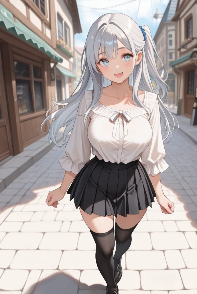 最high quality、high quality、best image quality、8K、最High resolution、High resolution、最high quality、masterpiece、whole body photos、 skin in every detail、 face in every detail、 eyes in every detail、 lips in every detail、 teeth in every detail、 ears with attention to detail、 hair with detailed details、arms with attention to detail、 hands with attention to detail、 fingers with attention to detail、 (fine hands、thumb１reference４)、 legs with attention to detail, feet with attention to detail, 8k, ultra HD, sharp focus, details hair, beautiful hair, details face, beautiful detail eye, details pupil, perfect hand, vibrant colours, soft lighting.

1girl, long hair, hair accessory, style hair, (pink -blue hair), light purple eyes, giant breast, saggy breasts, cleavage, black shirt, off shoulder, short skirt, beautiful skirt, no panties, skirt up, pantyhose, random shoes, ahego, 

at park, evening, standing beside wall, city