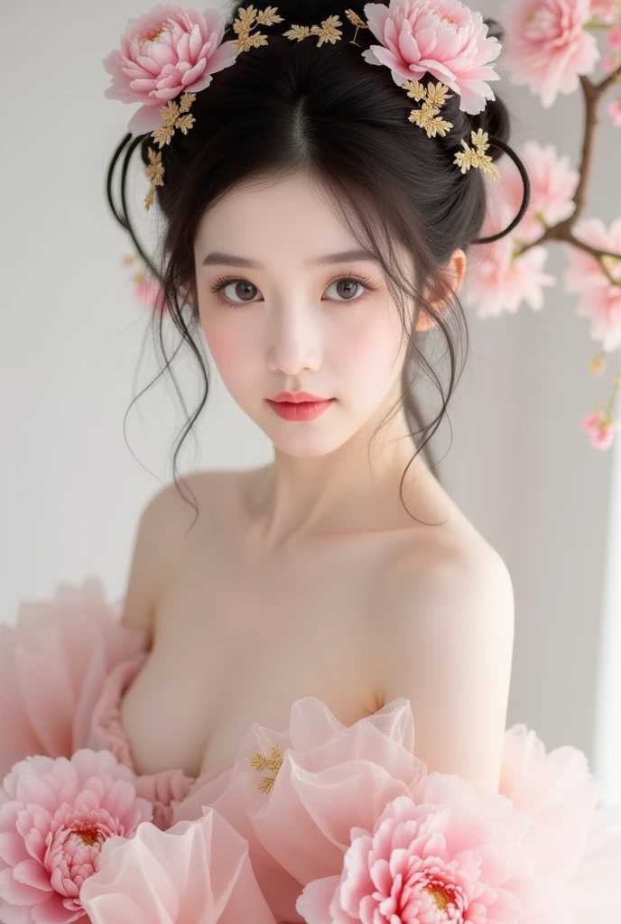 (Anatomically correct:1.3), (Professional portrait、Professional Writing)、detailed、(8K, High resolution:1.2)、(RAW Photos, Realistic:1.3)、Slim figure、Delicate and beautiful face、High resolutionの目、(Symmetrical eyes)、High quality and beautiful skin、Firm Skin、Natural Makeup、Gloss Lip, High-definition hair texture、Highest quality、masterpiece、Japanese women、 years old、(half updo:1.3), very cute, (party dress, multiple color:1.3)、(Very embarrassed:1.3), (blush:1.3), (Embarrassed look :1.3)、 Hotel Room、(Mid-chest, Nipples are slightly visible:1.2), Thin Necklace、Small earrings, (Place your hand on your chest), (looking at viewer:1.1)