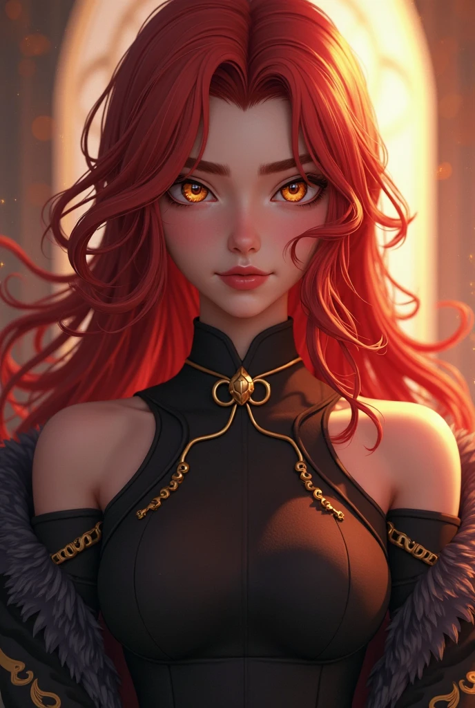 close up, beautiful young girl, red long hair, big sparkling fiery orange eyes, ulzzang, red fox in the hands, girl holding red fox, 8k, high detailed, high realism, dark fantasy art, cleavage, big breasts, looking at viewer, face portrait,