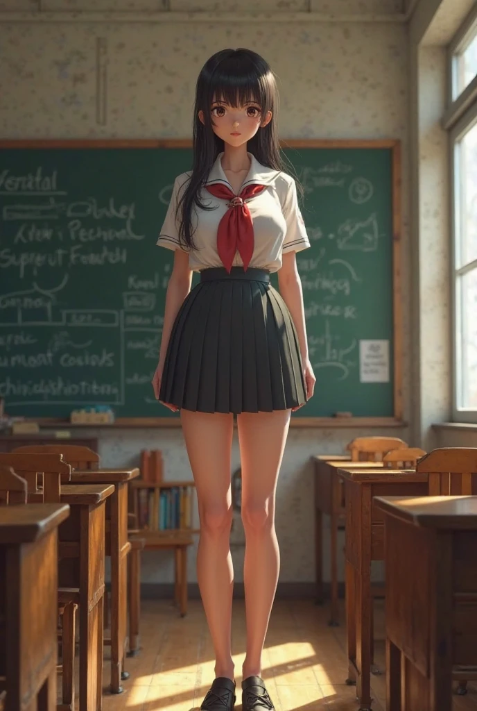 (masterpiece, best quality:1.2), 8k, official art, raw photo, incredibly absurdres, ,highschool student,beautiful girl, pretty face, gardenia, short twintails, , classroom, looking at viewer, (cowboyshot:1.0),(small brests:1.2),(skinny:1.2),smile,(fullnude:1.7),pussy,fullbody,(front view:1.5),standing,