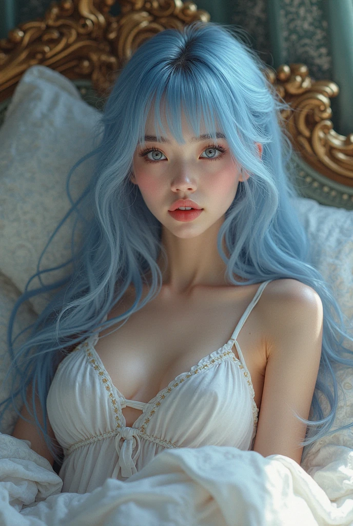 work of art, best qualityer, gorda, blue fur, curly hair, Woman
