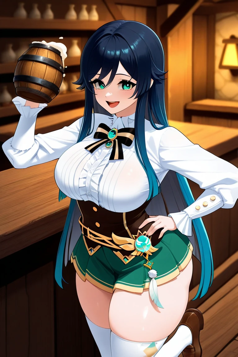 masterpiece, best quality, <lora:psykos-nvwls-v1-000010:0.9> psykos, aqua hair, glasses, earrings, white dress, underbust, bridal gauntlets, huge breasts, cowboy shot, from side, looking at viewer, smirk
