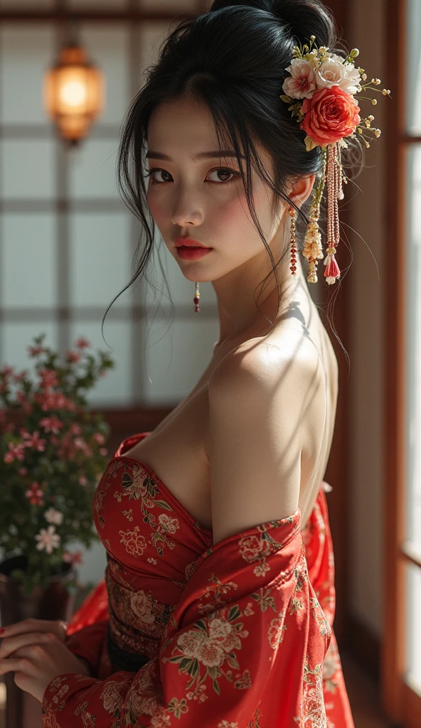 (best quality, masterpiece, intricate details, realistic:1.3), epic chinese folk, solo, close-up, 1girl, red hanfu, sexy, massive tits, 22 years old, cinematic light, cinematic shadows, wind tracks, film grain, bokeh <lora:anxiang_UL:0.7>