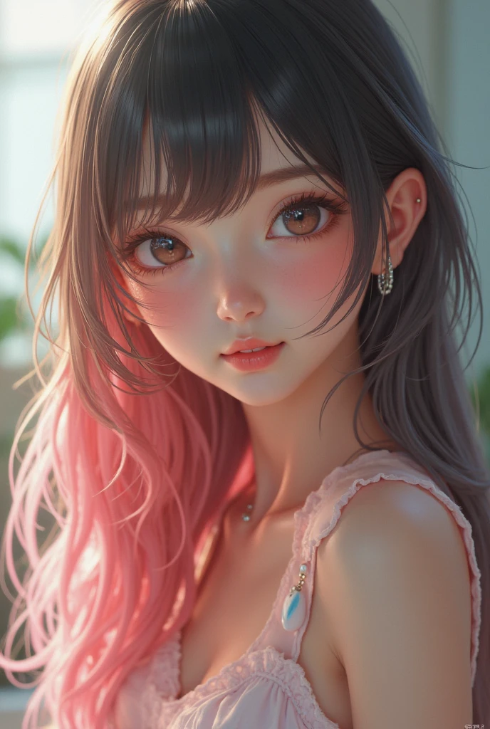 (muste piece),(best quality:1.1),(Super detailed),best illustration,fine details,(People photography:1.1),(watercolor painting)Fluffy,1 girl,solo,13 years old,slim,(extremely delicate and beautiful face),(Detailed beautiful eyes),pink thick lips,(messy hair),(Wearing a pink baggy T-shirt),Soft and lazy,(simple background:1.2)Whole color background,clear parts,In 4K,naked,full shot,全nakedやん,