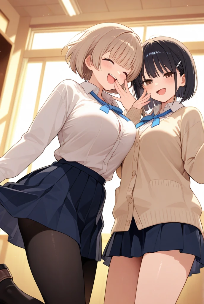 masterpiece, Highest quality, so beautiful, Absurd,High resolution,(((One girl, One littleboy))),sexy,Look at each one, blush,Age difference,pleated skirt,Tucked in shirt,Tent shirt,NSFW,((より小さい男の子,Boy is smaller than women)),sex,physique difference,LOVE,huge breasts