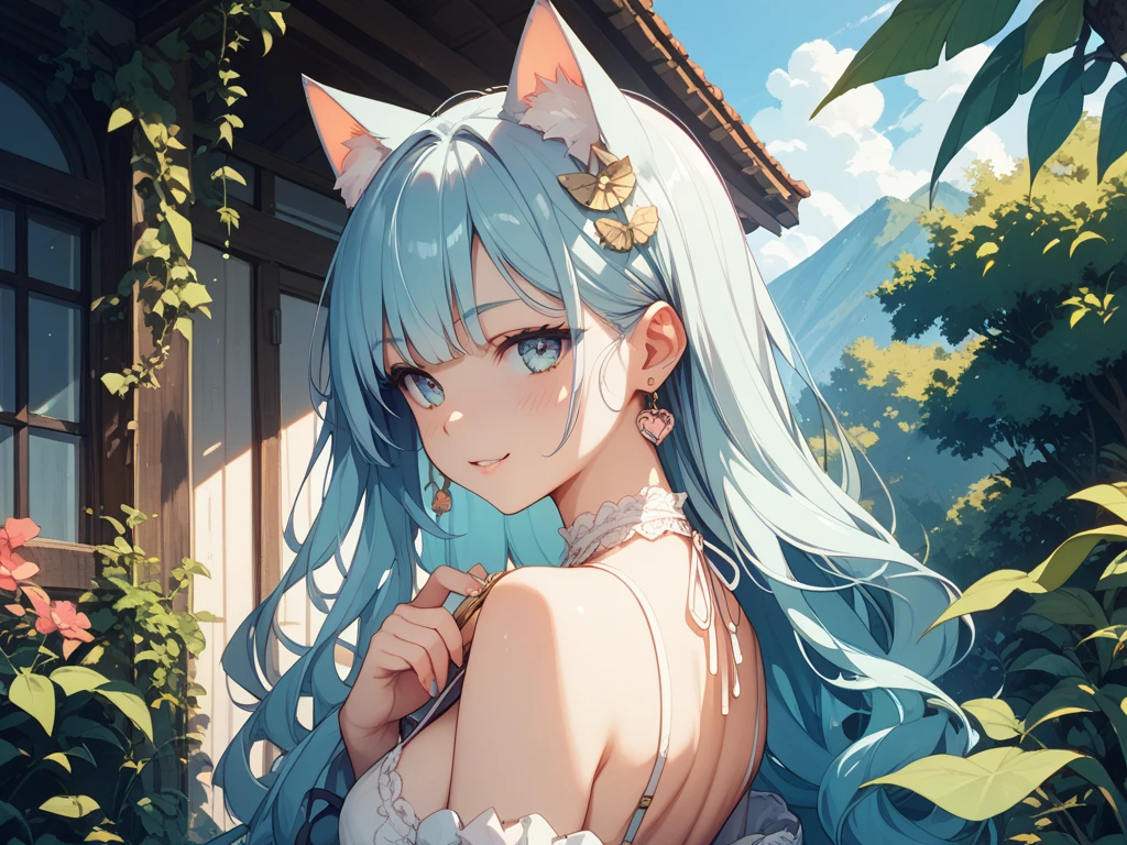 Highest quality、Highest quality、Masterpiece、girl((20-year-old、as soon as、Highest Bust、Medium Bust、Wide open chest、Red glowing eyes、Light Blue Hair、Disheveled Hair、Loincloth、thin、The best valley、Open chest、Full body view、White shorts、White tank top、Lie))、high quality、Beautiful Art、background((Wooden house、Wooden house具、Fan、White Curtains))、Depth((Ocean)),flight、Flying Debris、Depth of text、movie、Visual Arts、Perfect Art、8K、Genuine、Special Angles