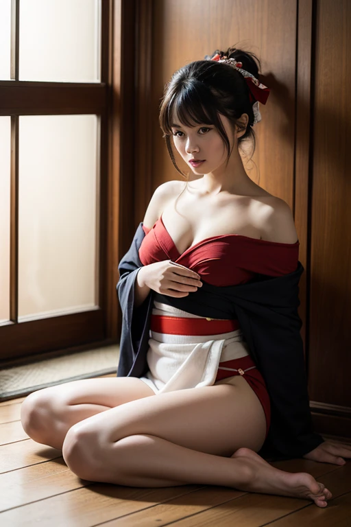 Roped to a red collar See-through Kissing face Open legs Full body Adult Japan Short hair Small breasts Underwear Temptation
