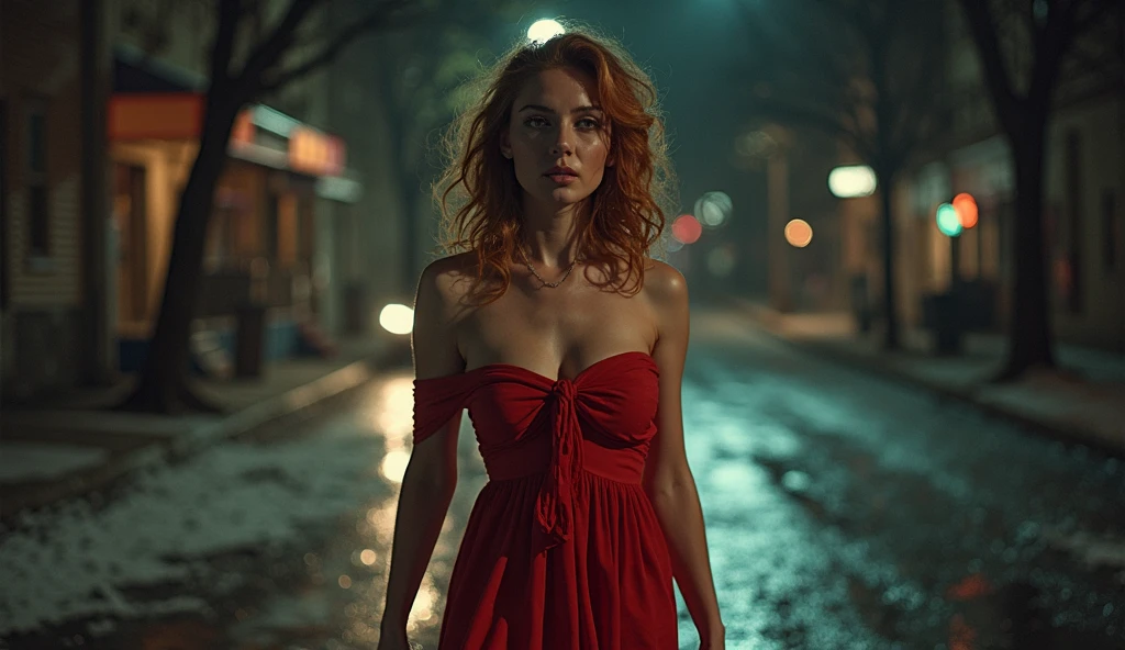 (trailer trash pregnant girl), photography by [TJ Drysdale], detailed bustling vibrant [big city] background, warm, windy, harmful atmosphere, menacing skies, (detailed face), detailed eyes, ((experimental architecture)), (avant-garde)