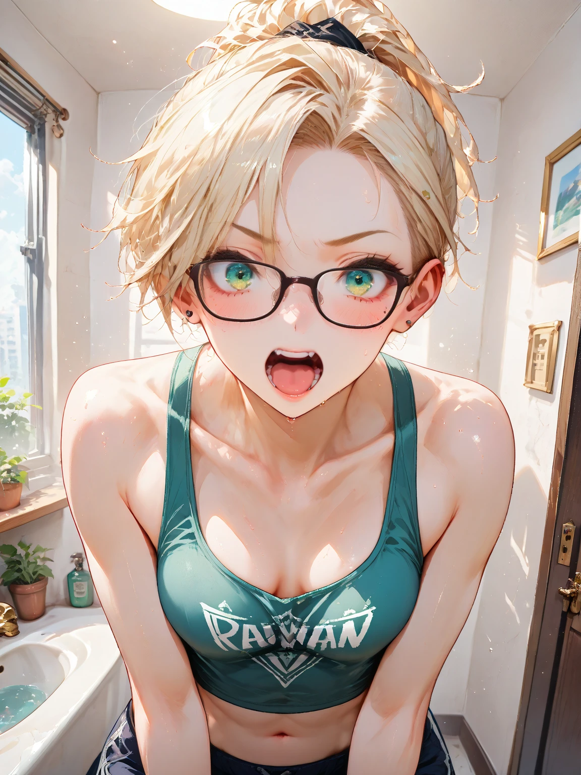 highest quality,wonderful,masterpiece,delicate,ultra high resolution,Super detailed,intricate details,beautiful,8K resolution,(Highly detailed CG Unity 8K wallpaper),sharp focus、anime、fiction、one woman、dark green hair、short hair、Cat ear、Green Eyes、red glasses、Looking up、Face close-up、Highlight the face、Upper breasts、valley、I can see your shoulders、White tank top、elastic milk、Vibrant Hair、Shaggy hair、Messy Hair、Vibrant Skin、Glowing Skin、 sexy、Lolita、Short、Young、Beautiful Eyes、happiness、Pleasure、smile、woman of the masses、Lots of women around、Thousands of women around her grab her breastasterpiece、highest quality、very detailed、molestation、crowd surfing、very realistic face、very realistic eyes、There is a very large group of women around her.、squeezed the breastasterpiece、highest quality、very detailed、1 girl、women around her、aperture body、Be beaten、beautiful feet、