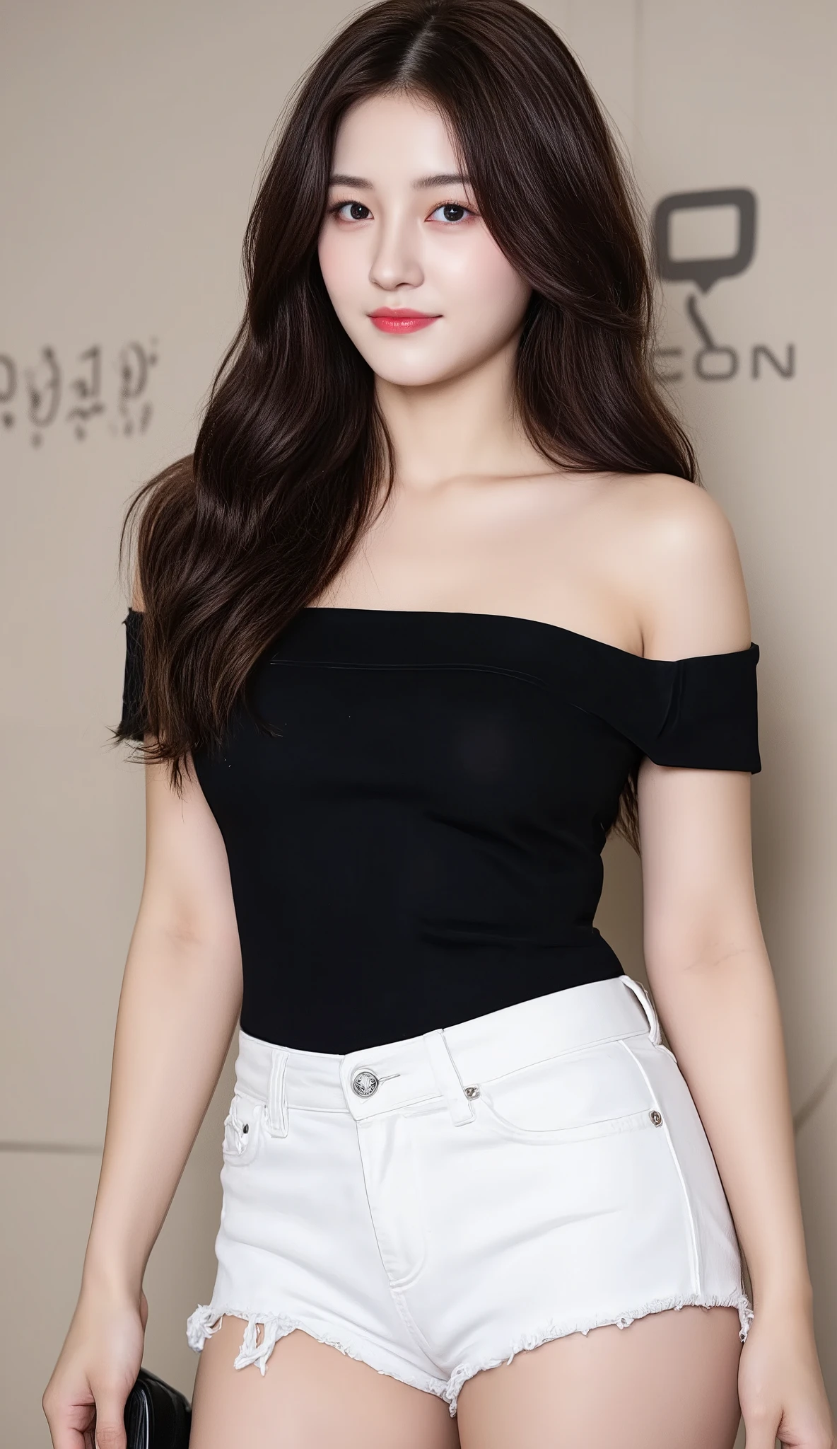 You can wear a tight-fitting top with off-the-shoulder design,Pair with a pair of straight jeans,Highlight upper body advantages。
Long black coat with slim black dress,Weakens hip and thigh lines。