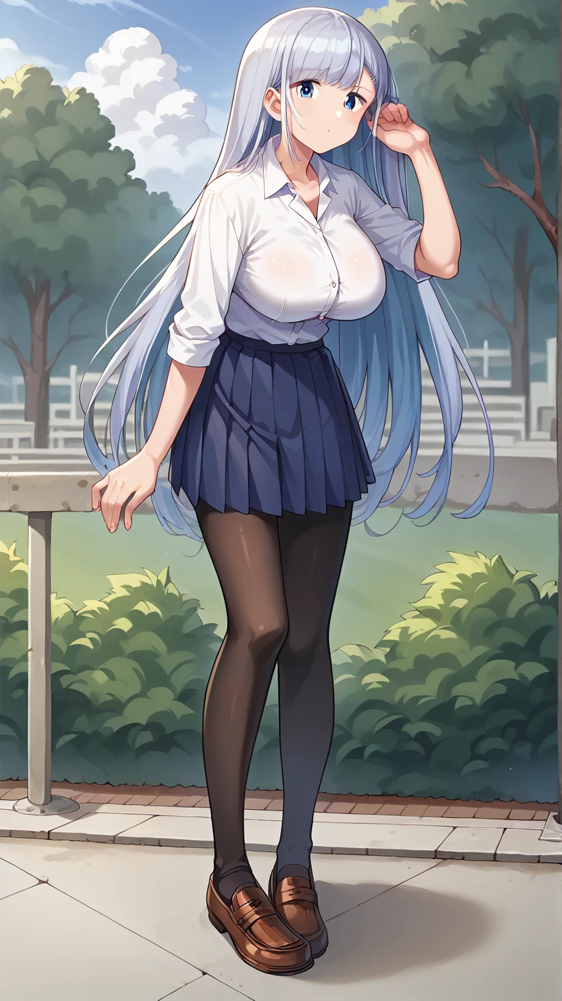 (masterpiece:1.37), best quality, (extremely detailed:1.37), (1girl:1.5), woman, (mature:1.5), (adult:1.5), jingliu, white hair, long hair, ponytail, hair ribbon, red eyes, earrings, jewelry, business suit, necktie, pencil skirt, pantyhose, (extremely detailed eyes:1.37), (wetting self:1.5), desperation, standing, embarrassed, humiliation, blushing, angry, cherry blossoms, garden, (golden hour:1.5), full body