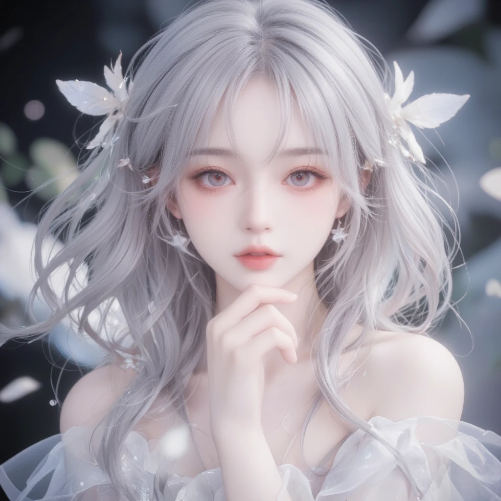 super high quality, masterpiece, Perfect illustration, Very detailed (Exquisite light and shadow, Very dramatic photo,Backlight) , ((Gray Hair:1.5))1 Girl,(( alone:1.6)), (Wearing Japanese clothes, Black and white kimono,Monotony,Long sleeve) Flower Field, Flowers, (White smoke:1.3) (Realistic:1.4), Zen Intertwining, Tangled, Official Art, unity 8k wallpaper, Very detailed, Beautiful and beautiful, masterpiece, Highest quality, (Dynamic Angle: 1.4), Glowing Skin, (Floating colorful flashes: 1) The most beautiful chaotic shapes, elegant, Brutalist Design, Bright colors, Romantic Depth of Field Exotic_dance, half_naked、Expose your shoulders、Ample breasts、Great cleavage、(from forward)