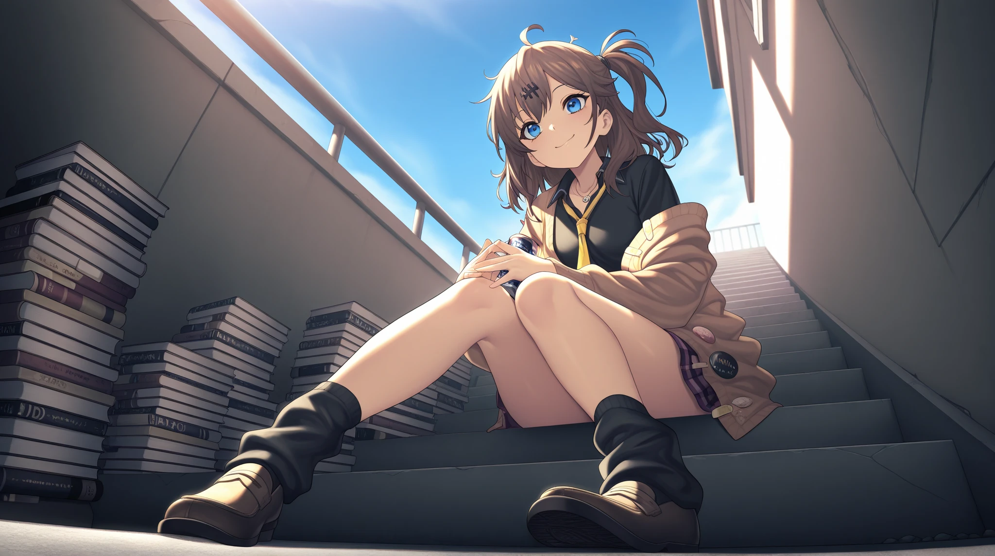 ((landscape photography, in a forest)), cute anime girl (sitting in front of a bonfire), cozy wallpaper, anime moe artstyle, kantai collection style, 4 k manga wallpaper, anime visual of a cute girl, anime wallaper, anime style 4 k, beautiful anime girl squatting, high quality anime artstyle, (anime girl), 🍁 cute, (wearing turtle neck cable-knit with outdoor jacket, deep navy blue skinny denim:1.3), ((dark chestnut medium short hair:1.25, updo, wavy hair)), outdoor, in a park, (blurry background, bokeh), sunset, (in a night:1.2), ((ultra high resolution, 8K RAW photo, photo realistics:1.2, high detailed)), textile shading, fine detailed face, beautiful detailed eyes, (looking away, looking up night sky:1.2), (correct anatomy:1.5), (dynamic angle, long frame shot:1.3), from below, from behind,