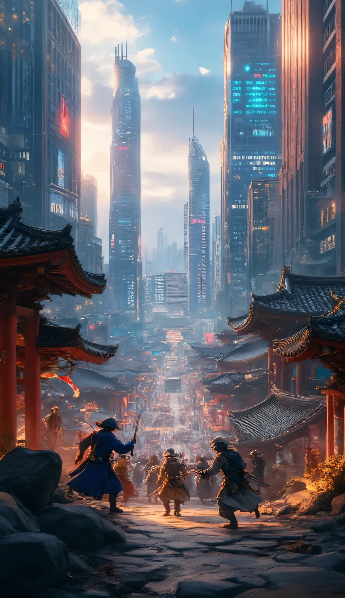 in high-definition images、Battle of Hakoya-seki、ロス・トランの写真です♪絵のように美しい背景、Hakoya-seki city walls and pavilions、digital painting、cyberpunk、High definition background is an ancient castle、China's Dream City、非常に詳細なdigital painting、Highly detailed view in front of the gate、Detailed Scenery。
