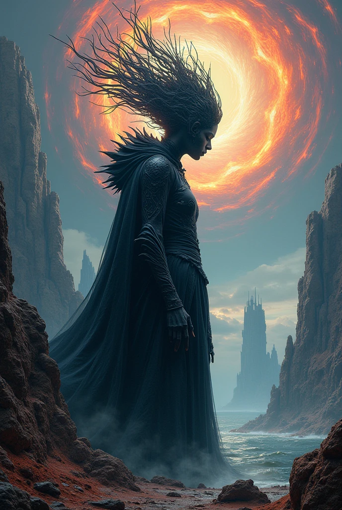 Long hair black sabam style, hippie long hair, dark band pose in post-apocalyptic street, mad max movie style dragon dome movie poster, story format, strict elongated format, realistic, digital painting, high quality, 8k, art for cinema, d3 cinema display, madmax movie colors.