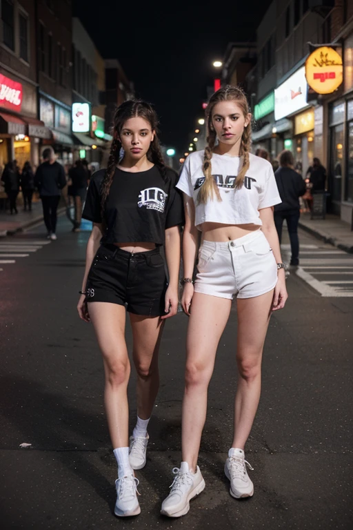 A guy with a girl with tattoos , Skinny, in athletic shorts, Ukraine, underground, street style 