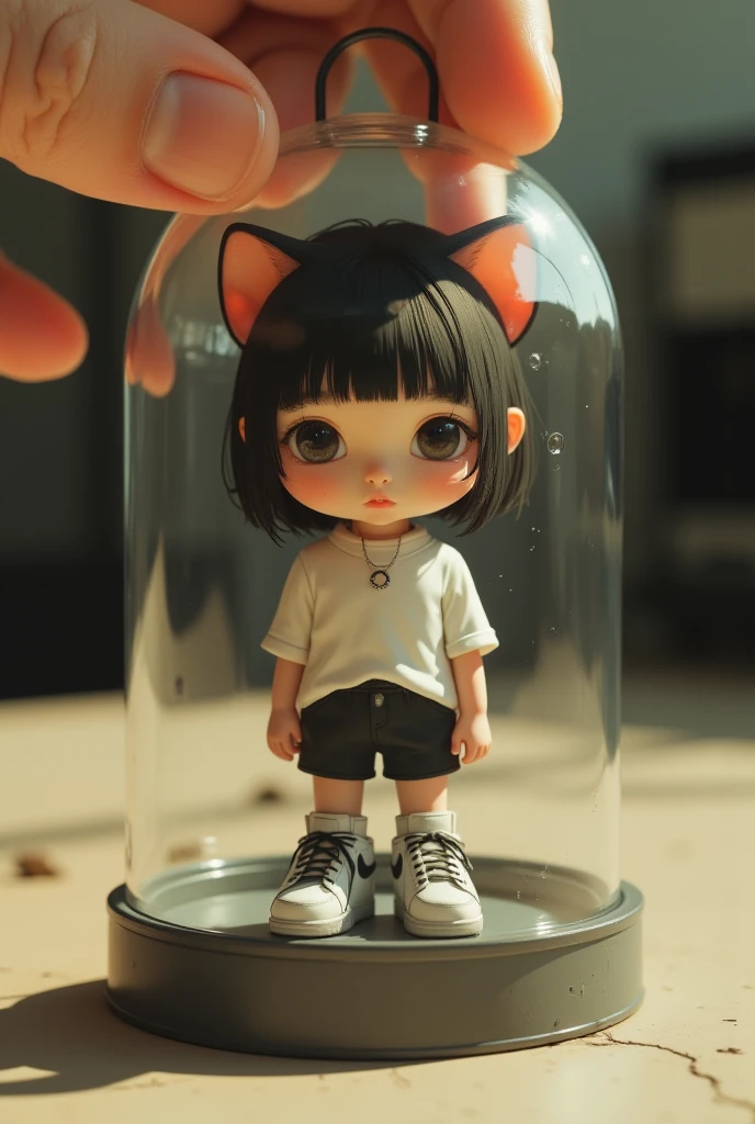 (Daisaku),(Need),(Super meticulous),(full bodyesbian:1.2),(soio),gray theme,Mouse magician Lori,adolable,Open-mouthed,Earphone,gravid,Pregnant women with,Popmart blind box,Clay texture,Treading on the ground,Black and white background,natural lightting,Best quality at best,Hyper-detailing,arte 3D,C4D, OC renderer, a 3D render, 8K