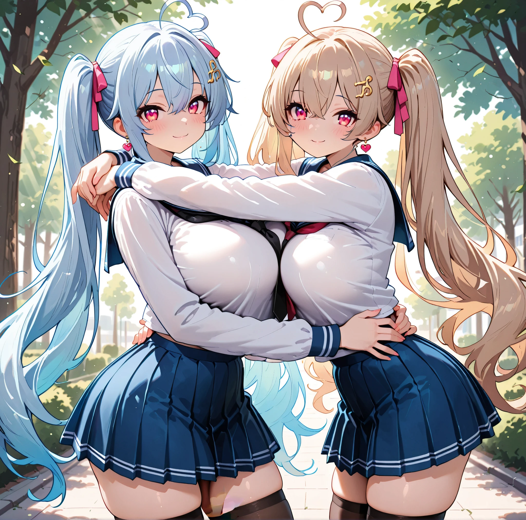 (masterpiece1.5),hyper quality, Hyper Detailed,Perfect drawing,NFSW、two individuals、girl with、((very Bigger breasts))、((Press each other's breasts against each other))、((Press Breast))、kawaii 、With smiling eyes、((half-opened mouth))、((Sexy looks))、Lustrous skin、(((Sensual look)))、((ecstacy))、Sweaty skin、
(woman samurai:1.2), (Light Blue Gingham Checker Suspenders Skirt:1.4), (Long skirt:1.2), (White blouse:1.3), ((double-breasted. Underbust):1.2), (Solid blue bow tie:1.3), (Short sleeves, buttonGap),。.3D,16K illustrations、((clearface))、Hi-Res、nice background、(((beatiful backgrounds)))、(((Detailed drawing)))、Perfect Beautiful Girl、(((Perfect Photo)))
