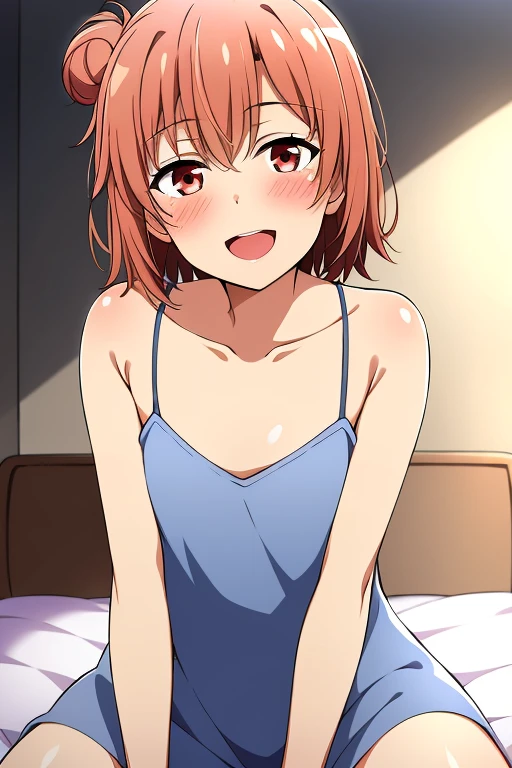 NSFW anime style image of a girl with short orange hair who wears only a white shirt playing at another time and girl who wears a very tight uniform and her hair is long and brown both are in a room