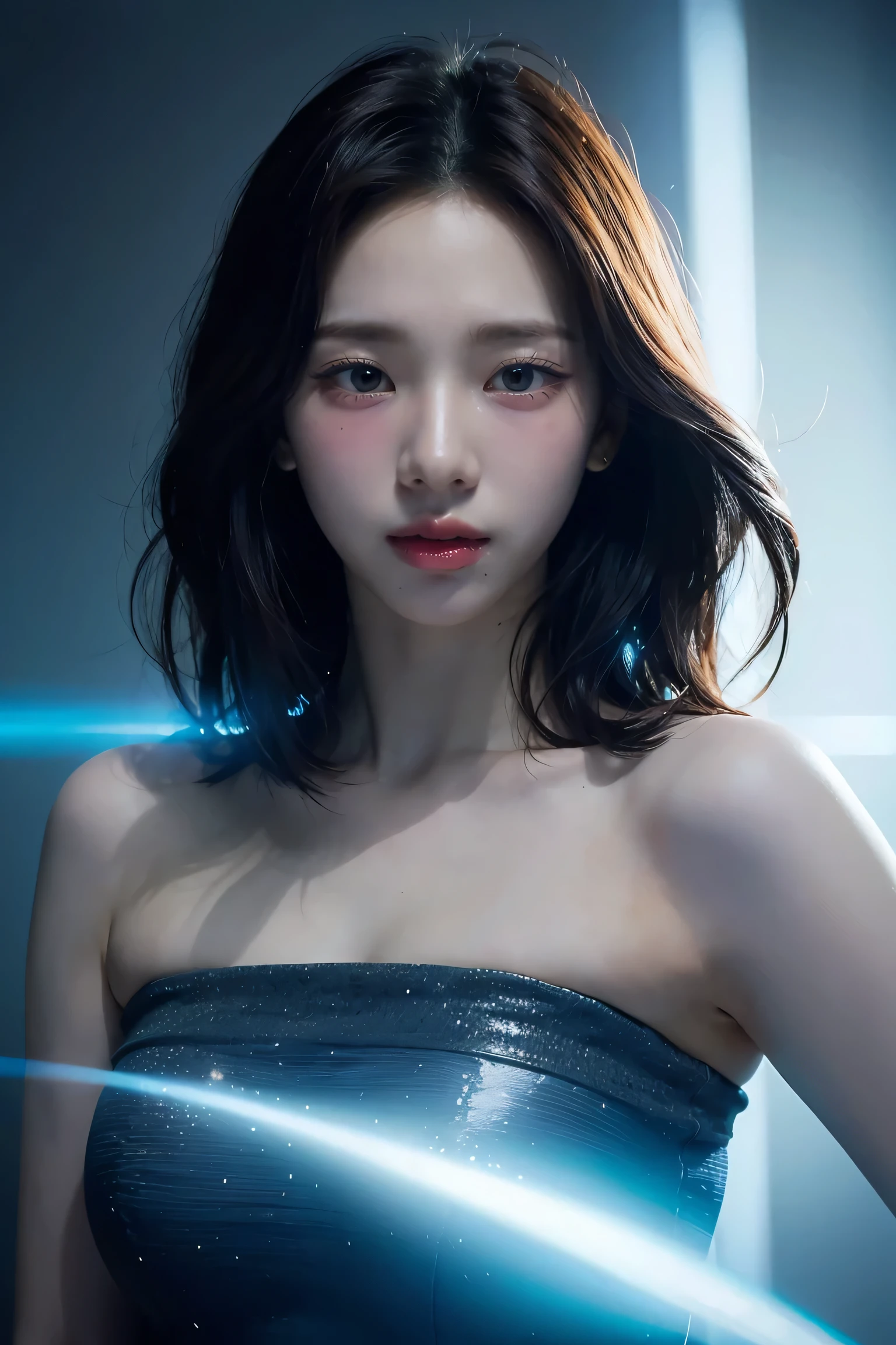 1girl, blue light effect, dynamic light effect,