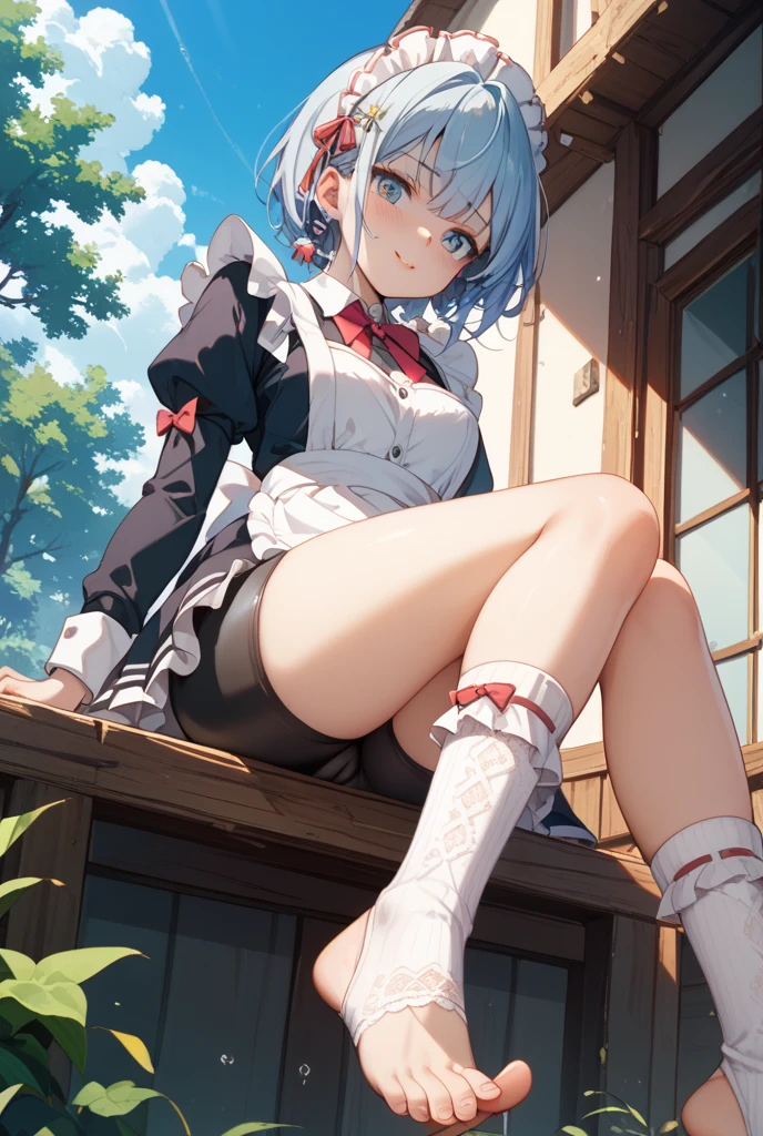beautiful detailed girl, very detailed目と顔, detailed and beautiful eyes, That's ridiculous, incredibly ridiculous, huge file size, super detailed, High resolution, very detailed, highest quality, masterpiece, ((Japanese girls' high school uniform)), An illustration, very detailed, tk-char, Unite, 8k wallpaper, wonderful, finely, masterpiece, highest quality, very detailedティッカーユニフォーム 8K 壁紙, light shines on your face、movie lighting、16 year old girl、((no panties))、((dynamic pose)))、(camel)、(half)、(pantyhose)、(sit with your knees bent and your legs crossed)),light blue hair、short hair、blue eyes、Againmu(Again:zero)