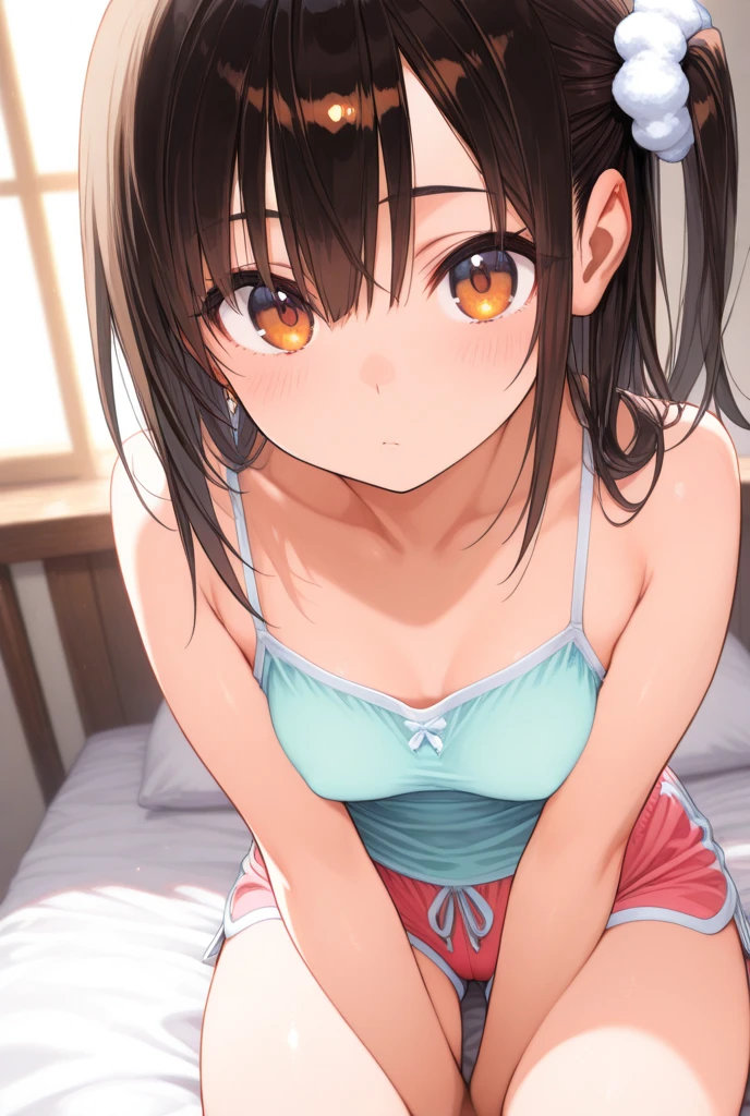 Japanimation, (((eroge))), Japanese scene, Japanese composition, extremely high level illustration, (((masterpiece))), best quality, extremely detailed, 16k, extremely high level illustration, absurd resolution, absurd detailed, an extremely beautiful girl, an extremely beautiful detailed bedroom, f1.4/50mm, perspective, depth of field, proportion, focus on face, blurry background, bokeh, sharp focus, depth and dimension, soft and warm lighting, fantasy lighting, beautiful detailed glow, laying