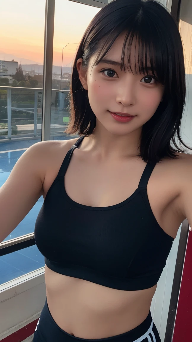 (masterpiece:1.3)、Very fine finish、(High resolution、8k:1.3)、highest quality、Beautiful Hands、Beautiful Hands指、(Ultra-realistic as a photo:1.3), ((超High resolution)),8K,14 years old、Leaning forward to reveal cleavage、Small breasts、Flat Chest、Small breasts, , ponytail,  Blue mini skirt, Navy blue Y-shirt、Small breasts cleavage 2:1,Idol Sculpture, Wet, smile、Pink wall、sexy、slender、Well-shaped small breasts、I can see your thighs、