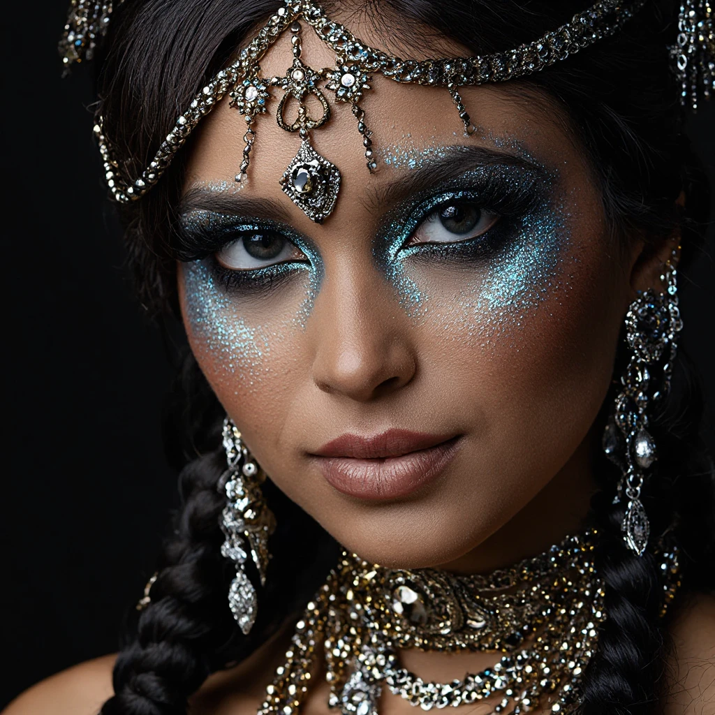 1girl, desimocha woman, smeared makeup, raw photo, 8k, multicolored eyeliner streaking down face, mascara dripping, traditional dress <lora:DesiCoffee_SDXL_Lokr_v10:0.5>
