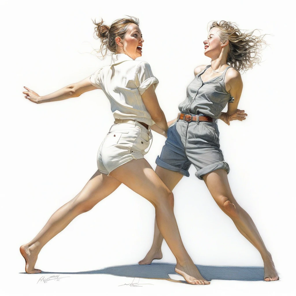 2girls,(fight against another:1.5),trench coat,bikini