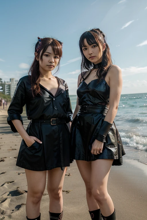 (Top quality,Ultra HD,lifelike: 1.4),Wearing black and gold short qipao,Black high heels,High Ponytail,The girl with air bangs holds two samurai swords on beach,Close-up shot of running,Beautiful armed girl, (K-Pop Idol) ,Detailed face,opposition,Perfect anatomy,Smooth skin,Professional lighting,The task is executing,Destroy the enemy,(background,Beach,Sunny Beach,Fire, Huge explosion ) ,Full body close-up,Fighting Stance
