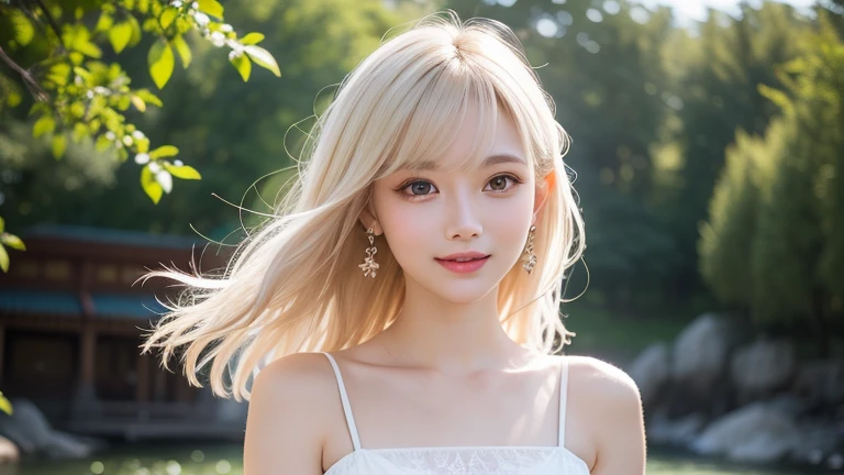 Superb Quality, Masterpiece, High Resolution, 1Girl, Blush, (Seductive Smile: 0.8), , (High Detail Skin: 1.2), 8K UHD, SLR, Soft Light, High Quality, Volume Lighting, C High Resolution, 4K, 8K, Real Person, cute, beautiful pale yellow  hair, upper body, full bangs, hairnet, black casual clothes 
