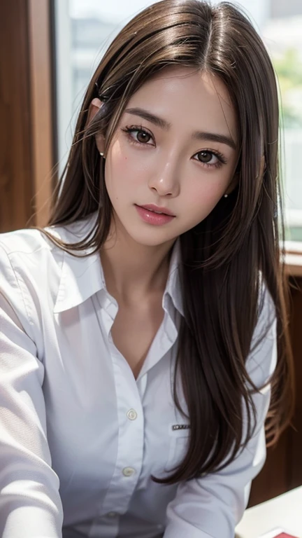 girl, high quality, Super detailedな, crazy details, 4k quality (Cinematic digital artwork: 1.3), high quality, 最high qualityの, Super detailed, shape, [4k digital art]、 indosugu nr, (sharp focus: 1.5), Depth of written boundary, Bokeh, 4k 、High resolution, Super detailedな, Highly detailed CG Unity 8K wallpaper, realistic, Photoreal, Raw photo, beautiful and detailed face, white skin, realistic glowing skin, detailed hair texture, perfect body, beautiful face, acura, anatomically correct, highly detailed face, Eye and skin texture, natural neck length, (beautiful eyes), (beautiful hands), (Glossy skin:1.2)、thin legs, thin legs, knowledgeable person、detailed face、detailed background、 (live action、intricate details)、Tropical style、 Dramatic compensate、compensate、eye make up、eyeliner、eye shadow、Lilac Contact Lenses、full body shot、(Navy blue tailored jacket)、(White blouse)、(Black chinos)、Shinjuku、Shibuya