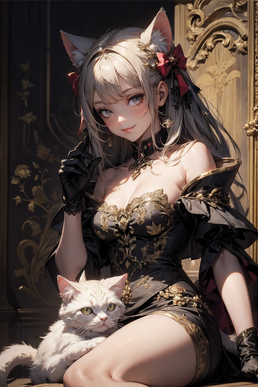 (Finest quality)),(超A high resolution),(ultra-detailliert),(Meticulous portrayal),((Best Anime)),(Finest works of art),Ultra-Precision Art,The art of astounding depiction, A large flower garden with detailed depiction:1.6, Sleeping Girl:1.5, Animals to watch over