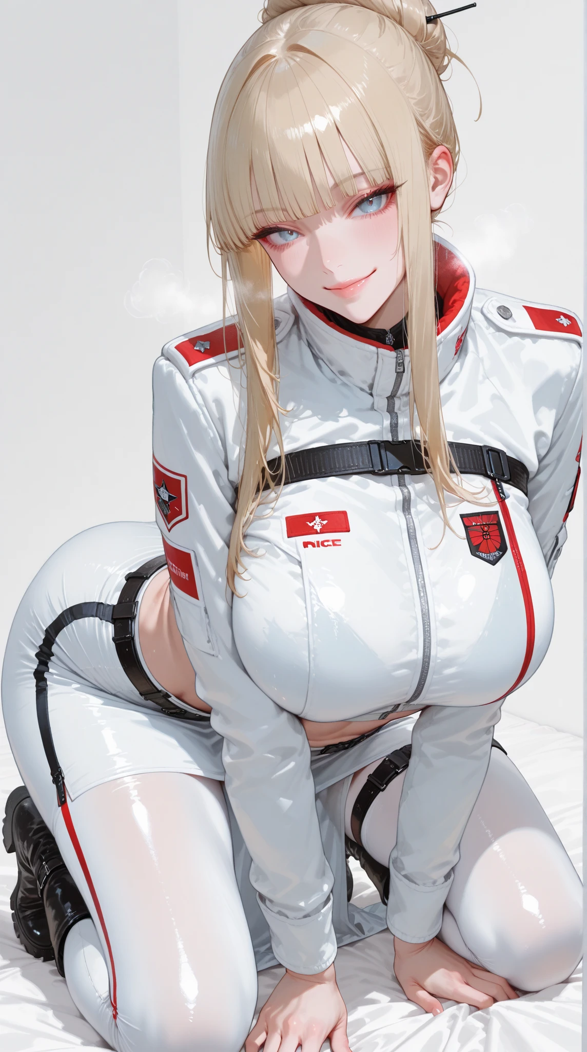 Scene inside an emergency car, guy lying on the couch, sexy nurse in a short robe ((perfect ass raised up)) performs artificial respiration on a patient