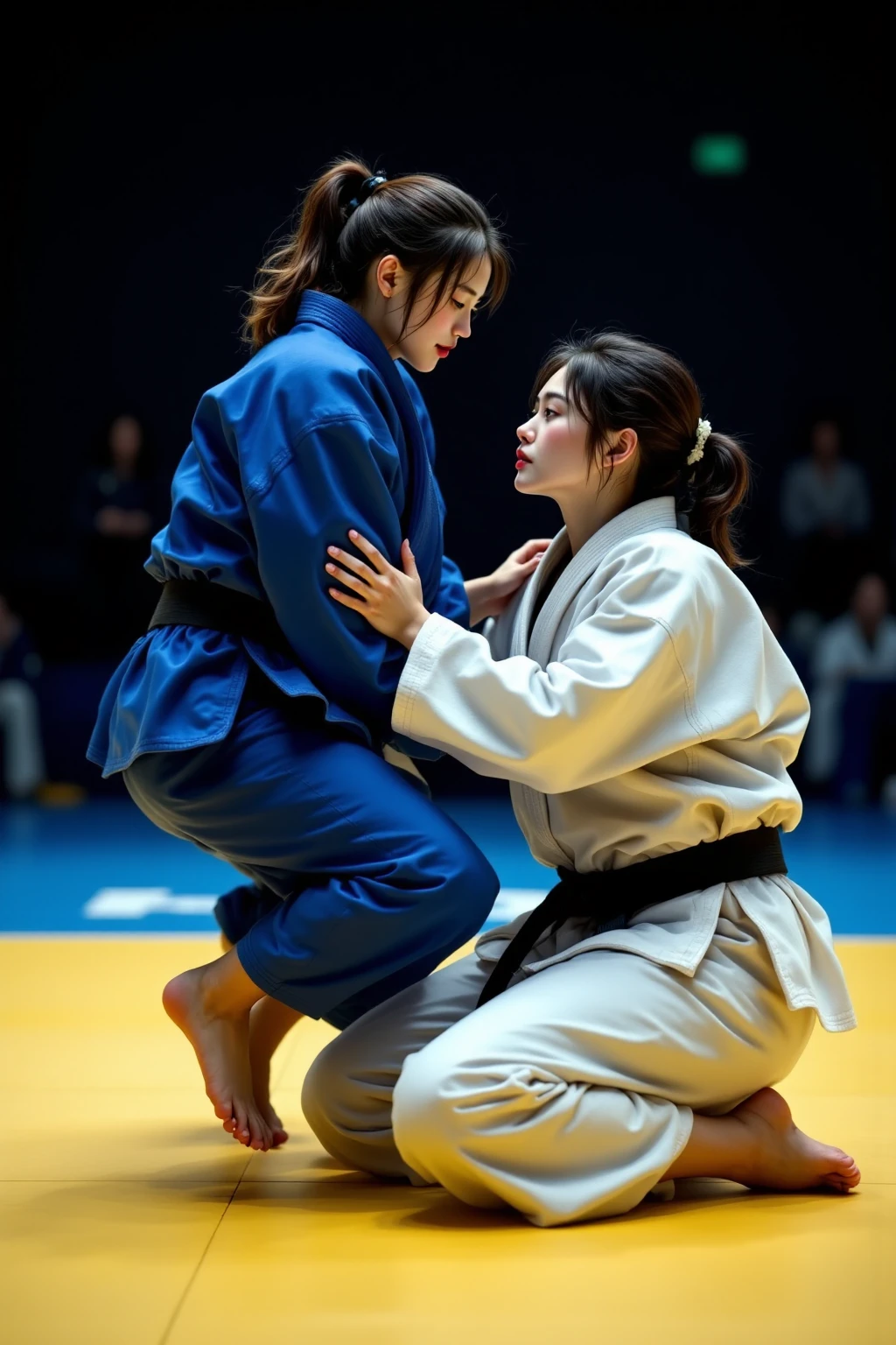 Sweet girl in judo costume,Barefoot,and another teenage girl in a judo costume,Conduct judo competitions --auto