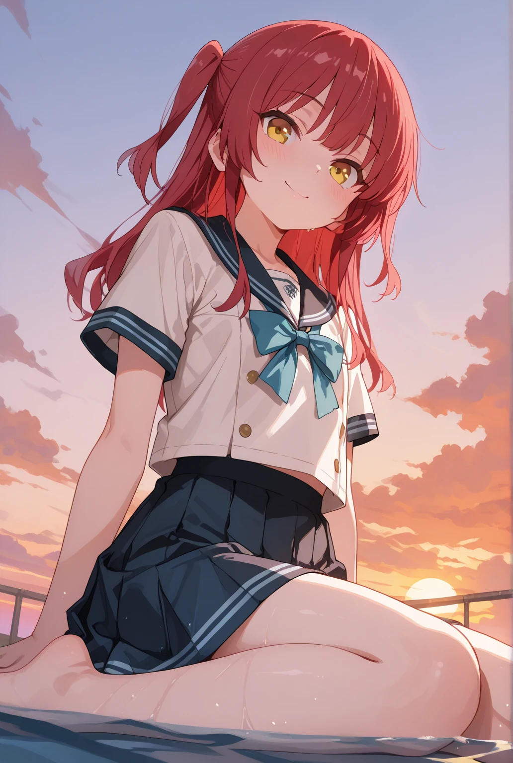 (masterpiece, best quality),view from below,
1girl, red hair,
spread legs,squirting,steam,(motion blur),
BREAK
(medium breasts), hanging breasts,
((school uniform, serafuku,skirt)),seductive animation,
bare breasts,navel
