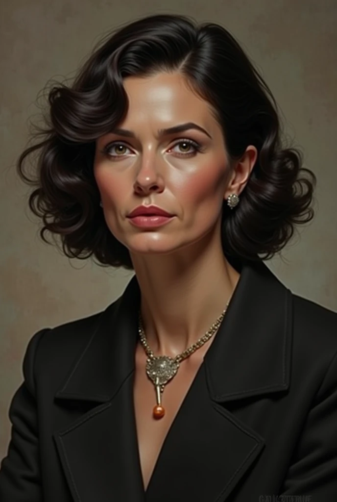 A photorealistic portrait, A lawyer with Latin features, white skin, upturned nose, shiny black hair on her shoulders and loose, Full body, perfect, statuesque body, perfect anatomy, large breasts. She had an elegant tailored suit with a miniskirt and plunging neckline. The best quality, ultra-realistic 8k