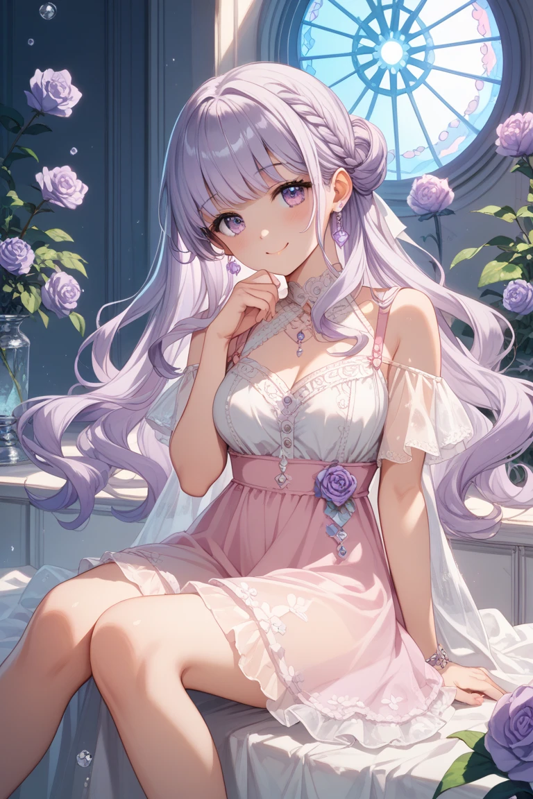 , ultra detailed, hyper detailed, best quality, highres, 4K, field of flowers, , looking at viewer, puzzled, happy, , shy, very long hair, wave hair, gradient hair, tall, slender, beautiful breasts, (upskirt, panties), dappled sunlight,