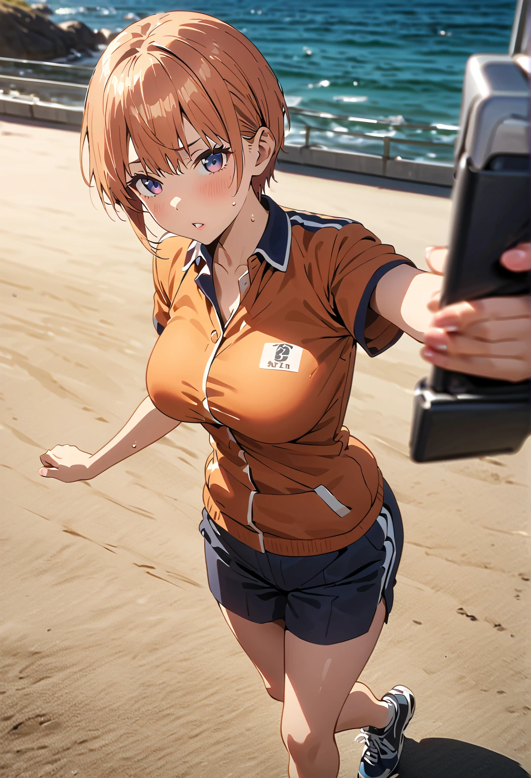 High resolution, high resolution, Attention to detail, masterpiece, Rough skin, Anatomically correct, sharp, Gray background(( Mature Woman, 28 years old)), alone, ( Frowning)、(Strong orgasm)、Facial wrinkles, Shapely large breasts, Straight light brown hair that reaches the shoulders, Slim figure (((Stand upright, Facing the center of the screen.))), Close your mouth and look ahead with a serious face, ((Cowboy Shot)),((Strong orgasm))Brow wrinkles、((blue bikini,))、((Sweaty skin,Armpits glistening with sweat))Hide your fingers,Hide your fingers from the screen((Open your arms))((There is unshaved armpit hair under the armpits.、My armpits are sweaty and shiny),Small Head,