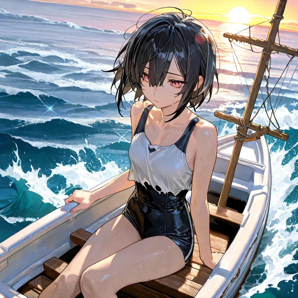 Anime, flat , (Ellen 18-years-old, short dark layered hair, Brown-eyed, small breast:1.0), hair clips
Fantasy Rogue outfit, belt, spread legs, sitting, smirk , groin , fantasy seaside park