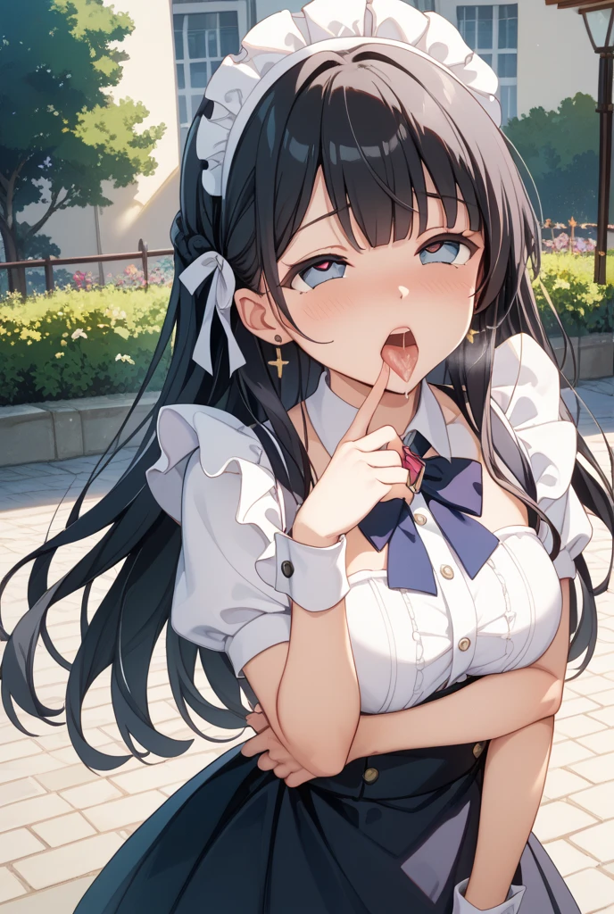 1boy,1woman,mature woman holding boy's penis,blowjob,woman,black hair,woman focus,tongue out,sweaty,bukkake on face,naughty bunny costume,at nightclub,cum,detailed skin,bangs up hair,sucking,suffering,short wavy hair,eyelash,earring,penis in mouth