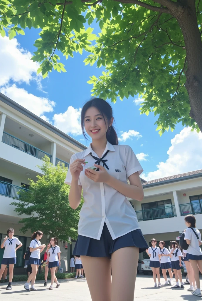 (8K,Raw photo、Raw photo、top-quality、Master masterpiece:1.2)、ultra-detailliert、Super Resolution、(Photorealsitic:1.3)、((Woman stretching her legs in Sakura Park))、((Lie on the grass with your arms outstretched.))、Cute poses、Stretch your legs forward、Stretch your legs、Beautiful legs、Same texture as humans、high resolution RAW color photos、Draws faithfully to anatomy、Woman playing with two people、Two women joking、in school uniform、a sailor suit、Beautiful legs、Beautiful thighs、Highly detailed limbs、True to anatomy、Definitely the number and orientation of limbs、See ???????、professional photograpy、Same skin type as humans、Female proofreading of Japan from head to waist、Blur the background、Draws faithfully to anatomy、Correct number of fingers、(Very beautiful and detailed night cherry blossom trees 1:1.37)((Cherry blossoms fluttering in the wind))、fullmoon、Very detailed and beautiful、Ultra-high image quality、Half-up hairstyle、Bun hair、poneyTail、High school girl in sailor suit、(Puffy cheeks)Detailed uniforms、Each face has its own distinctive features、Different face patterns、Farbe々Hairstyle、Brown hair fluttering in the night breeze、Hair swaying and sexy、Very detailed beautiful girl、(Pink Eye Shadow)、Red tie、Smiling smile、