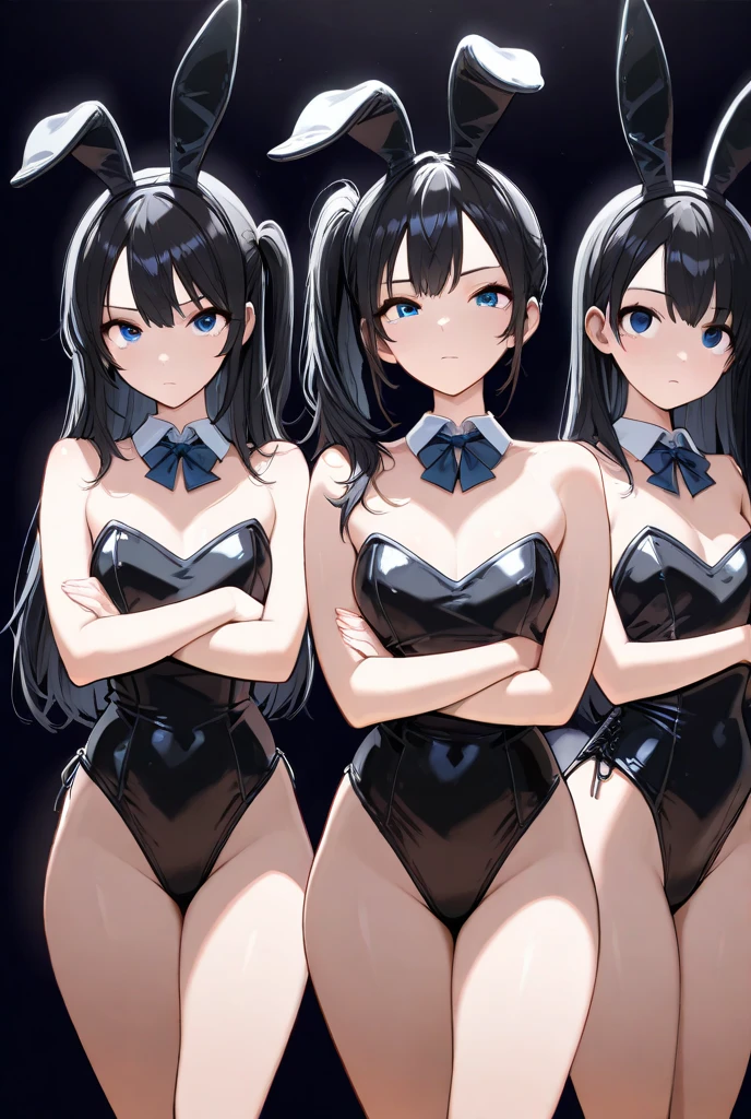 (cute eyes:1.2), (sparkling eyes:1.2), highest quality,wonderful,finely,extremely detailed CG Unity 8K wallpaper, (Stand in line:1.2), (3 girls, (Black Hair, Purple Eyes, long hair),clothed), (competition swimsuit :1.1), (cleavage cutout:1.1), (crop top navel:1.1), (midium breasts), (open mouth:1.1), (long tongue:1.1), (mouth drool:1.1), (Black knee socks:1.1),(Thighs:1.1),(Waistline:1.1)