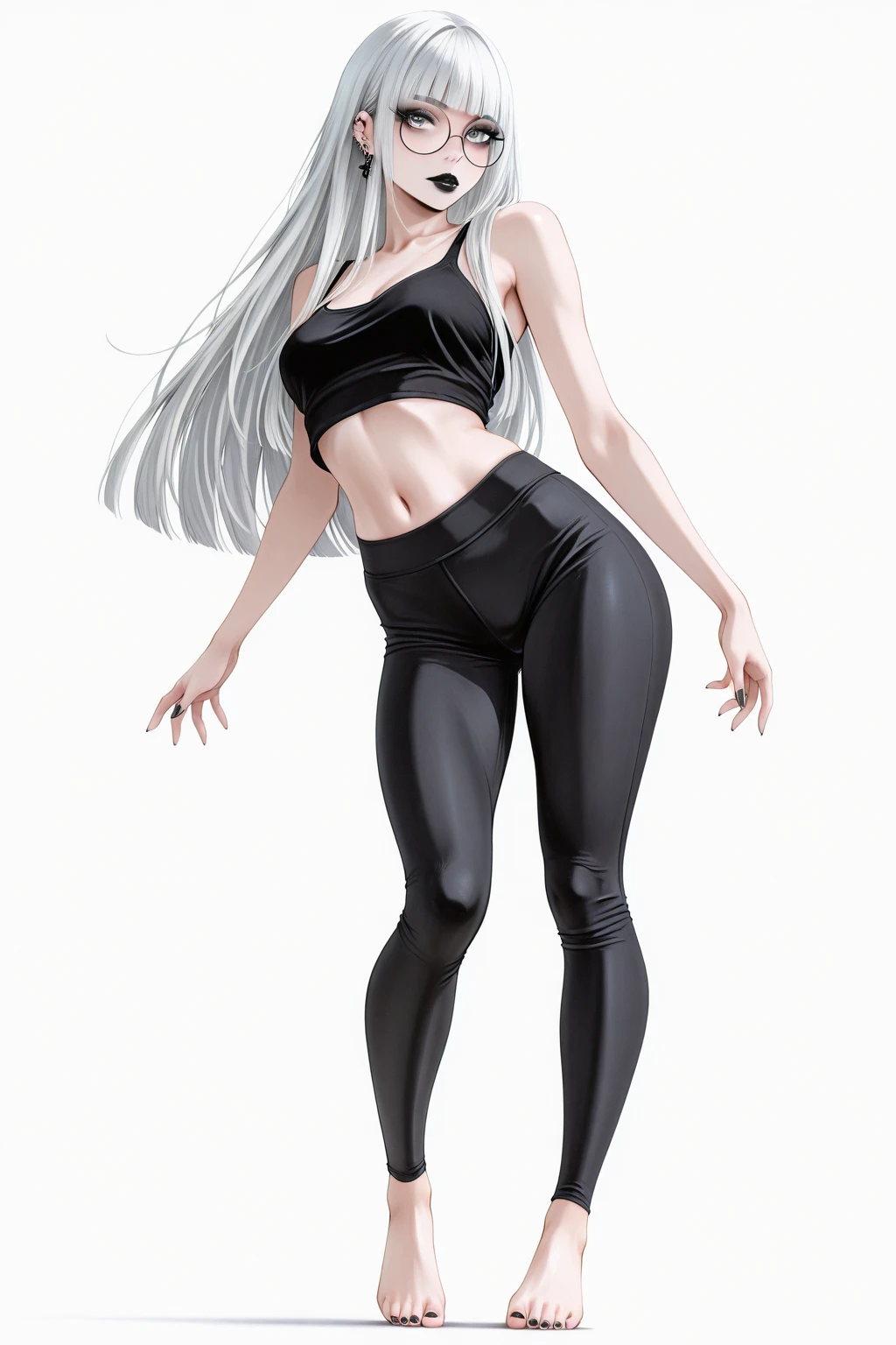 (full-body shot:1.2), ( Black leather leggings:1.25), (Black leather sports:1.2),
(Become a:1.2),masterpiece, (best quality),(extremely detailed eyes and face),extremely detailed CG unity 8k wallpaper,best quality,(Perfect details:1.2),
1 female, (detailed:1.2), (Practical:1.2), (permanent:1.1), (full-body shot:1.2), (outdoor:1.1),(Skinny:1.5), beautiful view,(Long legs:1.1), Beautiful legs,
Young wife,(White long hair:1.2), Long Straight Hair, (Straight Hair:1.3),sports shoes,
(White background:1.5), Monotone background,(emptyhands:1.1),(Ruthless:1.2),(emptyhands:1.3),