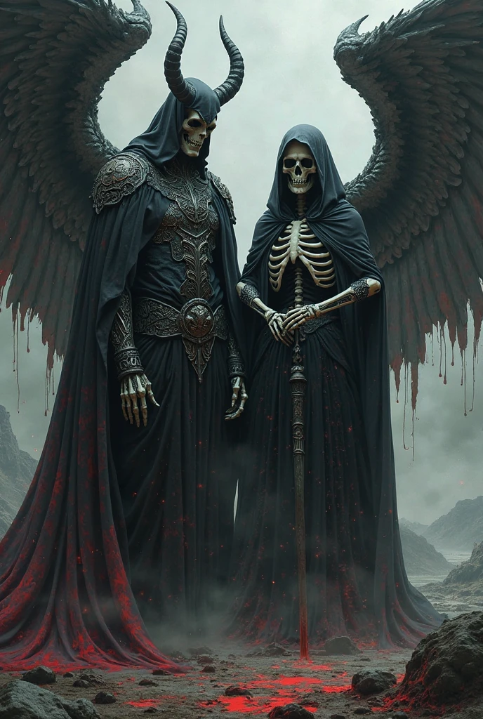 blurred image of two people dressed in white, one next to the other, goddess of death, Abaddon by Magali Villeneuve, hauntingly beautiful art, by Yoann Losel, by Donato Giancola, the angel of death, macabre art, black art, dark fantasy horror art, gothic art, the world between death and lifemasterpiece:1.2, best qualityer, ultra detaild, mascle_focused, Youngh, Seriously, chilly
