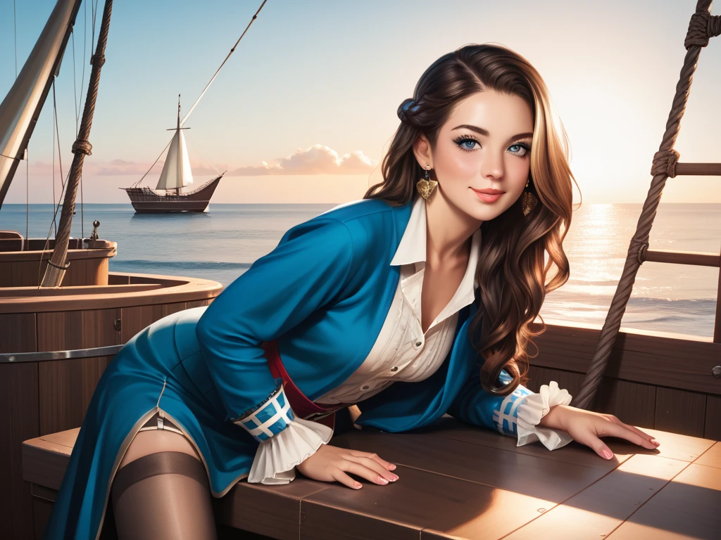 masterpiece, best quality, extremely detailed, hyperrealistic:1.1, photorealistic, a beautiful 20s russian model, ultra detailed face:1.1, sunglasses on head:1.1, long hair, black hair, purple long cardigan, light purple dress, on detailed yacht, smiling