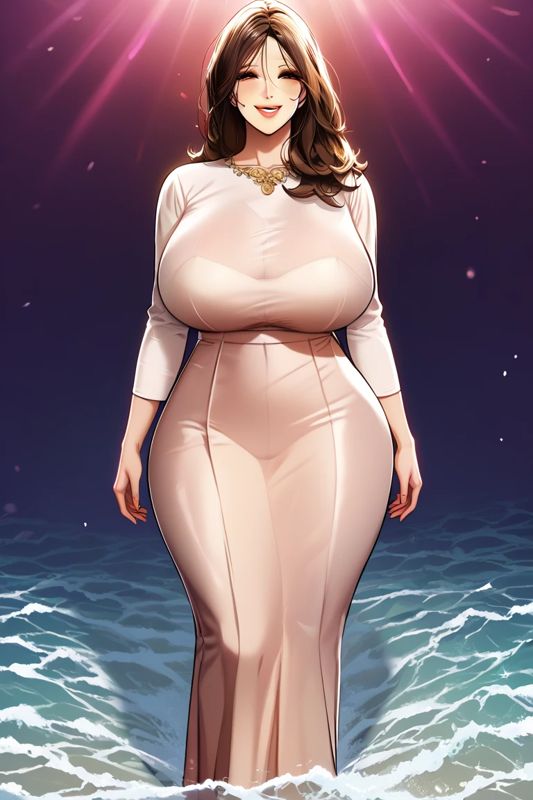(((1girl))) DisneyAurora, 27 years old, full body view Beautiful woman (((long auburn hair, two side up with bangs))) defined body, voluptuous, sexy, Red lipstick, smiling, (((standing facing camera))), ((( strapless, pale lilac satin leotard with lace trim and matching heels))), in the observation lounge of an orbiting space station by a large picture window, (large_breasts:1.5) (curvy:1.4)(chubby:1.1)