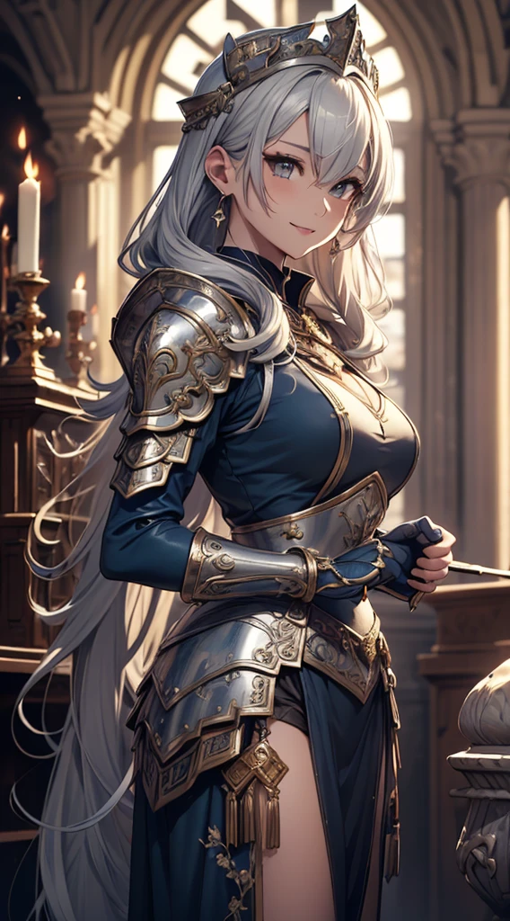 (Official Art、Highest quality、unity 8k wallpaper、32K、masterpiece、Super detailed、Ultra-high resolution、Actual、realism)、(Cinema lighting:1.2)、Fire glow effect、Best Shadow、Side Shot、Side body、Edge Light、Side light、(Highly detailed and intricate 3D rendering)、繊細でBeautiful Faceと目、Sharp pupils、Realistic student、Thinner、１Dear、Large bust、Beautiful Face、Beautiful girl 、(Very delicate skin、Detailed skin texture:1.3)、(Silver Blonde、Blue-silver hair:1.3)、Holy Knight、Long hair、Blunt bangs、Green Eyes、3 braids 1 bundle、(Blue Armor、Blue Boots、Blue Helmet、Inlaid gemstones、Gold embroidery)、Thinner、Long skirt、(Upper Leg, Upper Leg, Upper Leg:0.8)、(colorful、dream-like:1.2)、(dream-like:1.3)、(Side body、prayer)、(avert your eyes、Shima:1.3)、dream-like、An innocent smile、Media dissolution, 2, Sexy, Large Eyes, Wear diamond earrings, camisole, Taking a shower